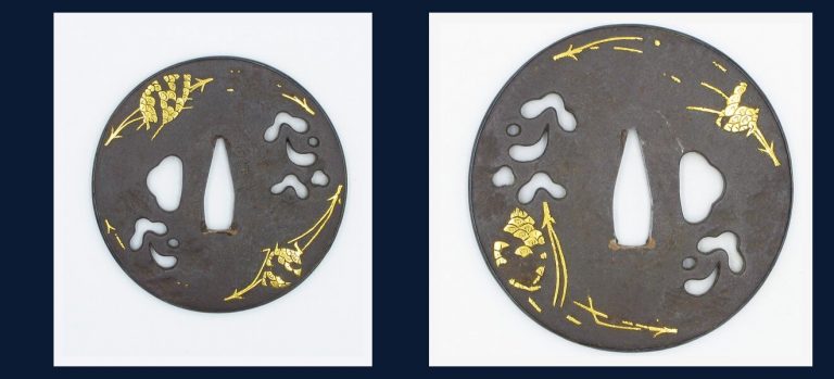 松葉図鐔 銘 正阿弥又二郎