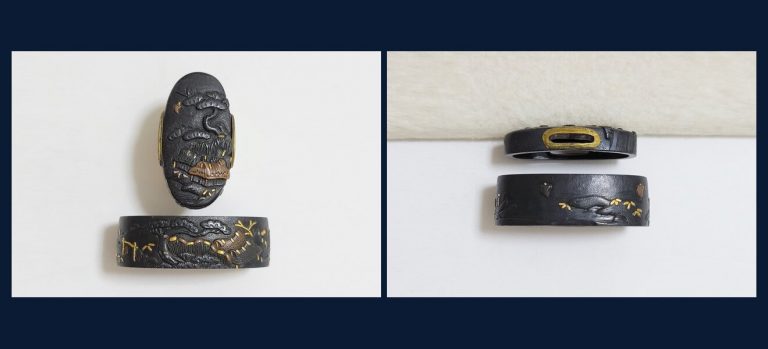 水辺に田舎家図縁頭 奈良宗利