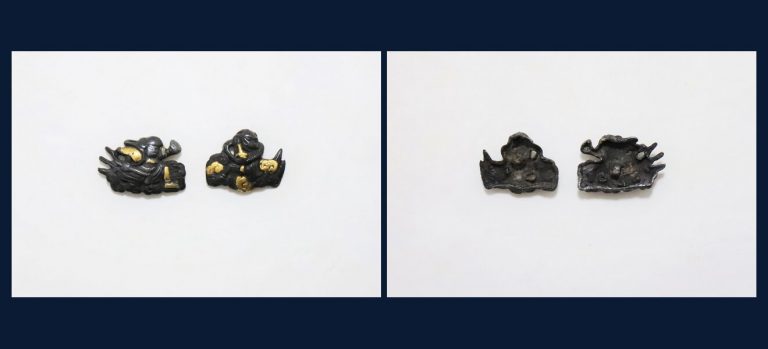 韋駄天捷疾鬼図目貫 無銘（古金工）