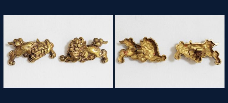 獅子図目貫 無銘（京金工）